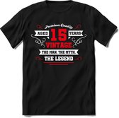 15 Jaar Legend - Feest kado T-Shirt Heren / Dames - Wit / Rood - Perfect Verjaardag Cadeau Shirt - grappige Spreuken, Zinnen en Teksten. Maat L