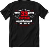 33 Jaar Legend - Feest kado T-Shirt Heren / Dames - Wit / Rood - Perfect Verjaardag Cadeau Shirt - grappige Spreuken, Zinnen en Teksten. Maat M