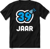 39 Jaar Feest kado T-Shirt Heren / Dames - Perfect Verjaardag Cadeau Shirt - Wit / Blauw - Maat XXL