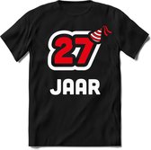 27 Jaar Feest kado T-Shirt Heren / Dames - Perfect Verjaardag Cadeau Shirt - Wit / Rood - Maat 3XL