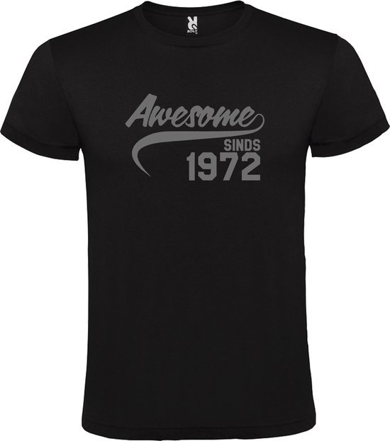 Zwart T-shirt ‘Awesome Sinds 1972’ Zilver Maat XS