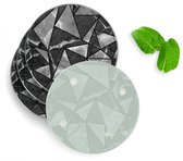 4 Luxe Glazen Onderzetters - Design Polygon Marmer Grijs - Rond