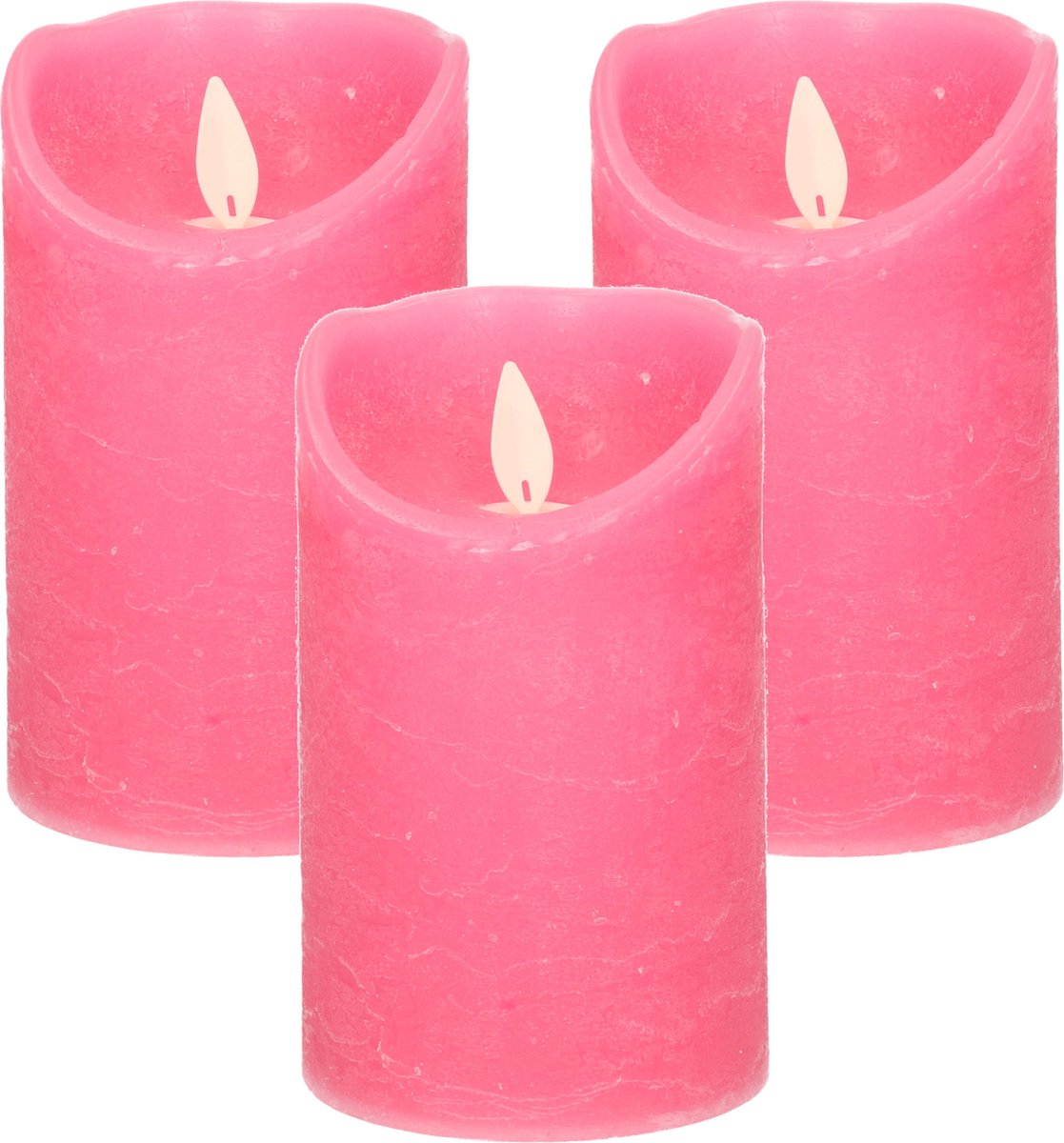 Anna's Collection 3x Fuchsia roze LED kaarsen stompkaarsen 12 5 cm Luxe kaarsen op batterijen met bewegende vlam