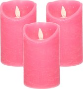 3x Fuchsia roze LED kaarsen / stompkaarsen 12,5 cm - Luxe kaarsen op batterijen met bewegende vlam