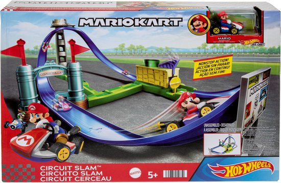Hot Wheels Mario Kart Slam Stroomkring – Racebaan met Super Mario Bros-Figuur