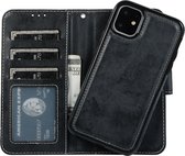 iPhone 11 Pro Max 2-in-1 Hoesje met Magnetische Backcover - Telefoonhoesje met vakjes voor pasjes - Inclusief polsbandje - Mobiq Magnetische 2-in-1 Wallet Case iPhone 11 Pro Max zw
