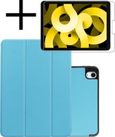 iPad Air 5 2022 Hoesje Met Screenprotector Case Hard Cover Hoes Met Apple Pencil Uitsparing Book Case - Licht Blauw