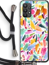 Case Company® - Samsung Galaxy A32 4G hoesje met Koord - Watercolor Brushstrokes - Telefoonhoesje met Zwart Koord - Bescherming aan alle Kanten en Over de Schermrand