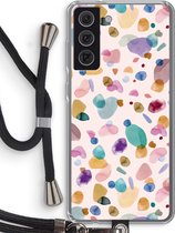 Case Company® - Samsung Galaxy S21 FE hoesje met Koord - Terrazzo Memphis - Telefoonhoesje met Zwart Koord - Bescherming aan alle Kanten en Over de Schermrand