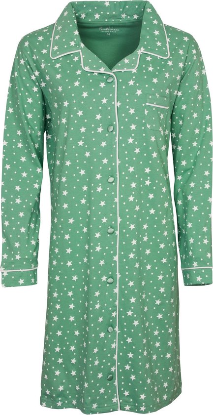 Tenderness Dames Nachthemd - Doorknoop - 100% Katoen - Groen - Maat M