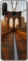 Geschikt voor Huawei P30 Lite hoesje - Brooklyn Bridge in New York tijdens zonsondergang - Siliconen Telefoonhoesje