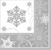 servetten Sneeuwvlok 33 cm papier zilver/wit 16 stuks