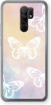 Case Company® - Xiaomi Redmi 9 hoesje - White butterfly - Soft Cover Telefoonhoesje - Bescherming aan alle Kanten en Schermrand