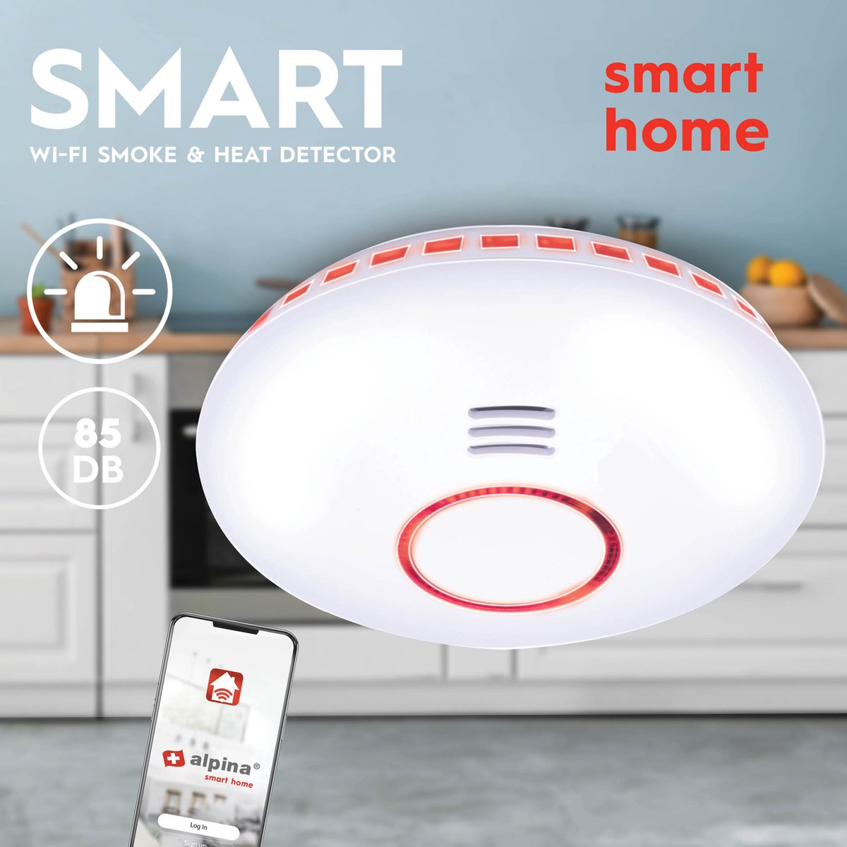 alpina Smart home - Détecteur de chaleur et de fumée Wifi