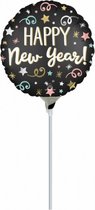 folieballon Happy New Year 23 cm zwart 2-delig