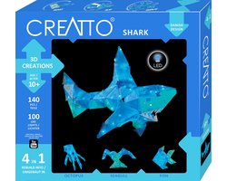 Creatto Haai - Bouwset met LED Verlichting - Bouw 4 Lichtgevende Zeedieren - Haai, Octopus, Meeuw en Vis - 140 Onderdelen - Creatief Bouwspeelgoed - Vanaf 9 Jaar