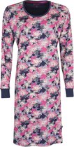 Medaillon Dames Nachthemd - 100% Katoen - Blauw/Roze - Maat S