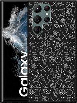 Galaxy S22 Ultra Hoesje Zwart Tattoo wit - Designed by Cazy