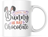 Paas Mok FollowTheBunnyHeHasChocolate | Paas cadeau | Pasen | Paasdecoratie | Pasen Decoratie | Grappige Cadeaus | Koffiemok | Koffiebeker | Theemok | Theebeker