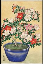 Walljar - Ohara Koson - Blooming Azalea In Blue Pot - Muurdecoratie - Poster met lijst