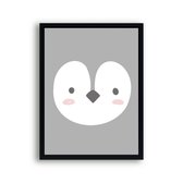 Schilderij  Pinguin hoofd grijs / Dieren / 50x40cm