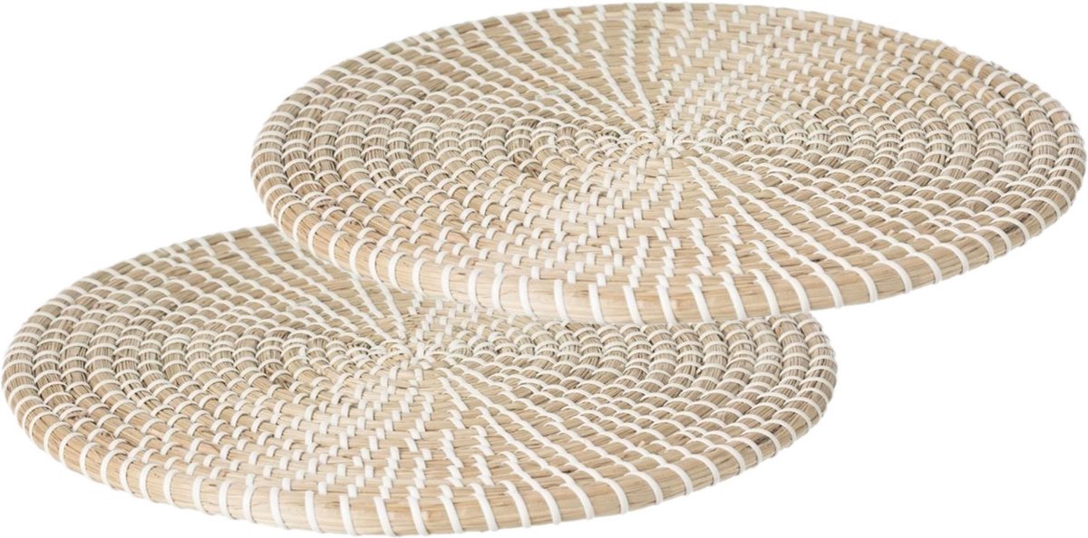 Secret de Gourmet Tafel Placemat - Set van 6x stuks - zeegras - wit - D35 cm - extra dik