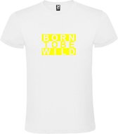 Wit T shirt met print van " BORN TO BE WILD " print Neon Geel size M