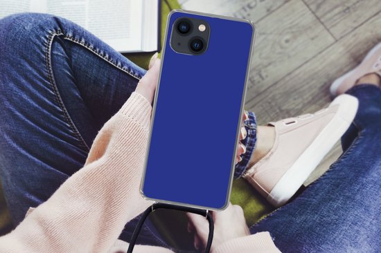 Coque avec cordon iPhone 13 Mini - Blauw - Couleur unie - Bleu foncé - Siliconen - Bandoulière - Coque arrière avec cordon - Coque pour téléphone avec cordon - Coque avec corde
