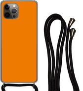 Hoesje met koord Geschikt voor iPhone 12 Pro Max - Oranje - Seizoenen - Herfst - Kleur - Siliconen - Crossbody - Backcover met Koord - Telefoonhoesje met koord - Hoesje met touw