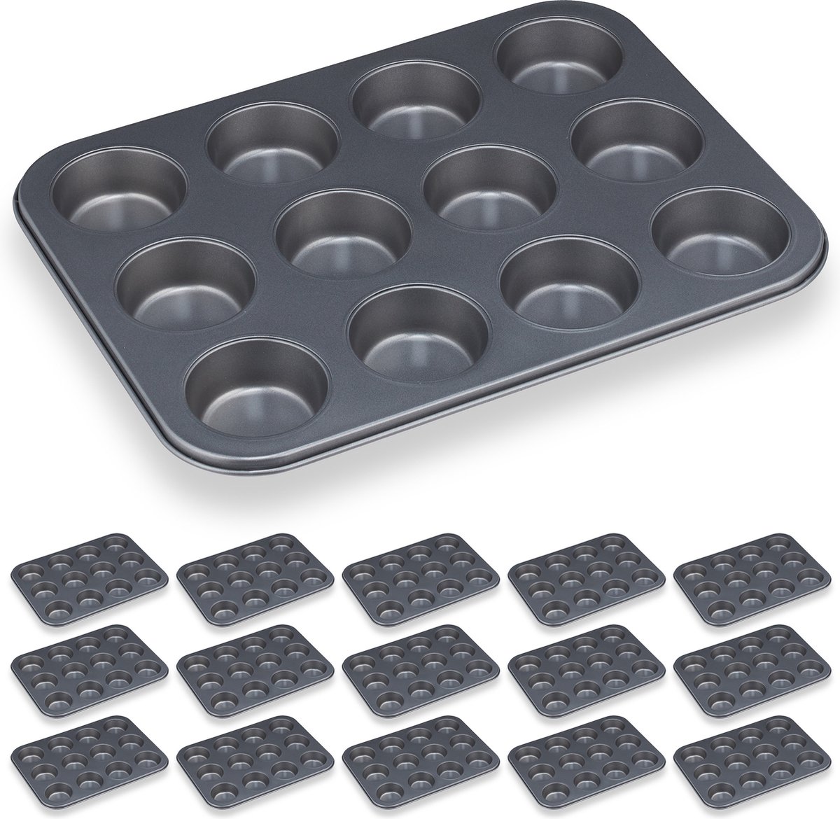 Relaxdays 16x muffinvorm 12 holtes - antiaanbak muffin balkblik - bakvorm muffins