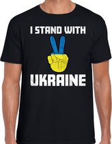 I stand with Ukraine t-shirt zwart heren - Oekraine protest/ demonstratie shirt met Oekraiense vlag in vingers M