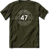 47th Happy Birthday T-shirt | Vintage 1975 Aged to Perfection | 47 jaar verjaardag cadeau | Grappig feest shirt Heren – Dames – Unisex kleding | - Leger Groen - M