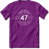 47th Happy Birthday T-shirt | Vintage 1975 Aged to Perfection | 47 jaar verjaardag cadeau | Grappig feest shirt Heren – Dames – Unisex kleding | - Paars - L