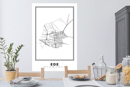Stickers muraux - Pays- Nederland - Ede - Plan de la ville - Carte - Zwart Wit - Carte - 80x120 cm - Feuille adhésive