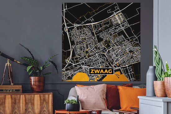 Stickers Stickers muraux - Zwaag - Carte - Or - Plan de la ville - Carte - 120x120 cm - Feuille adhésive XXL