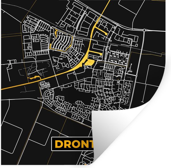 Stickers muraux - Dronten - Black and Gold et Or - Plan de la ville - Carte - Plan d'étage - 100x100 cm - Feuille adhésive XXL