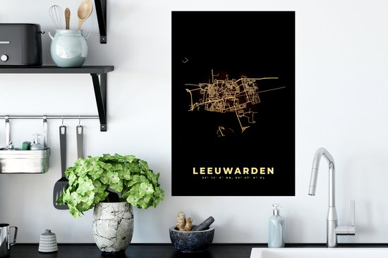 Stickers muraux - Leeuwarden - Carte - Plan de la ville - Plan d'étage - 40x60 cm - Feuille adhésive