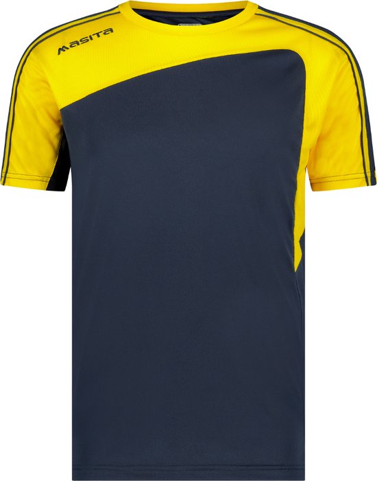 Masita | Sportshirt Forza - Licht Elastisch Polyester - Ademend Vochtregulerend - NAVY/YELLOW - XL