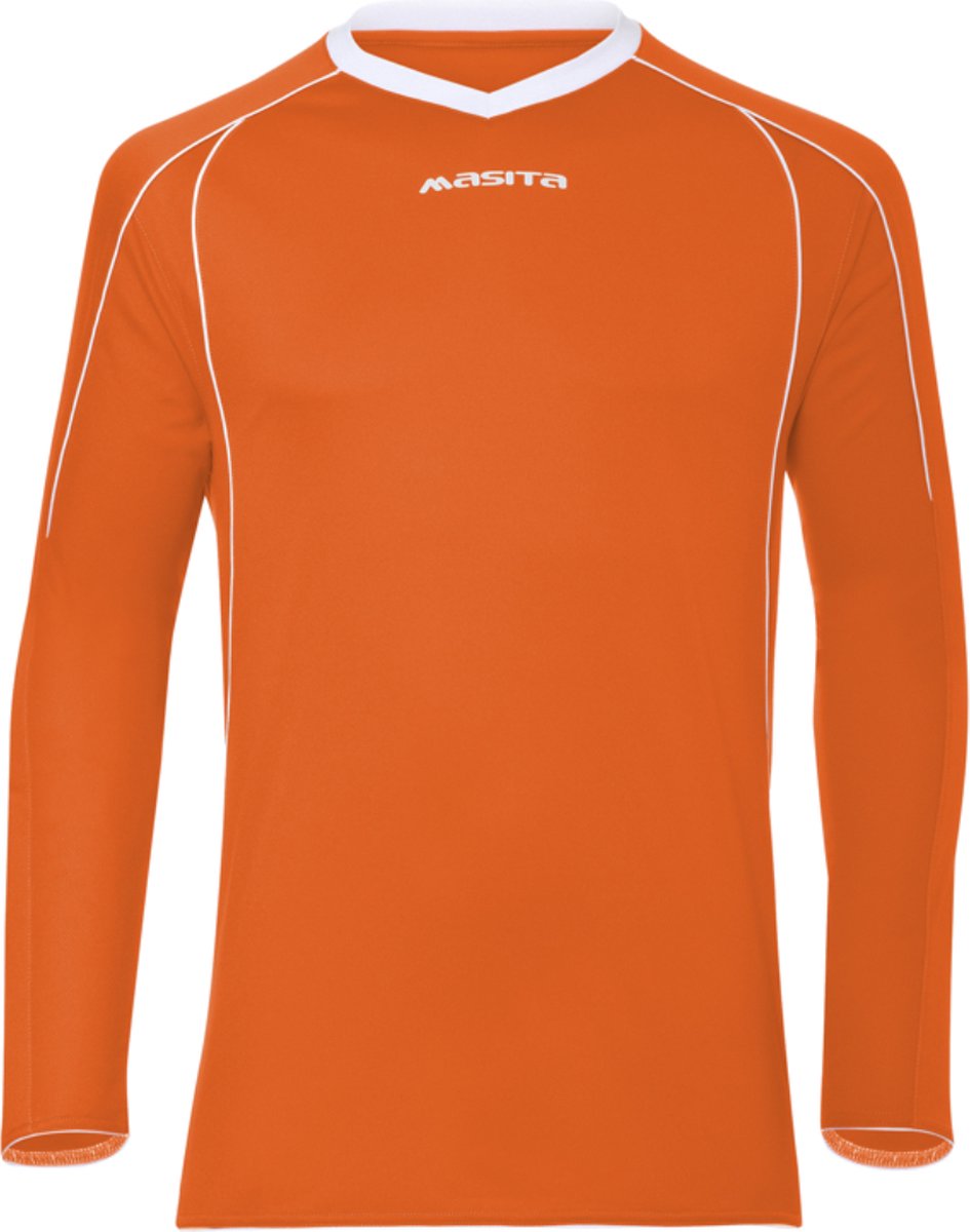 Masita | Sportshirt Heren Lange Mouw - Striker Voetbalshirt Fitness Shirt- Hardloopshirt Heren - Wedstrijdshirt - sneldrogend - ORANGE/WHITE - XXL