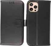 Étui pour iPhone 12 et iPhone 12 Pro - Étui portefeuille en cuir véritable pour téléphone - Zwart