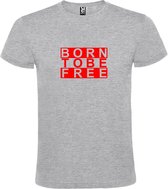 Grijs  T shirt met  print van "BORN TO BE FREE " print Rood size XS