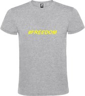 Grijs T shirt met print van "BORN TO BE FREE " print Neon Geel size M