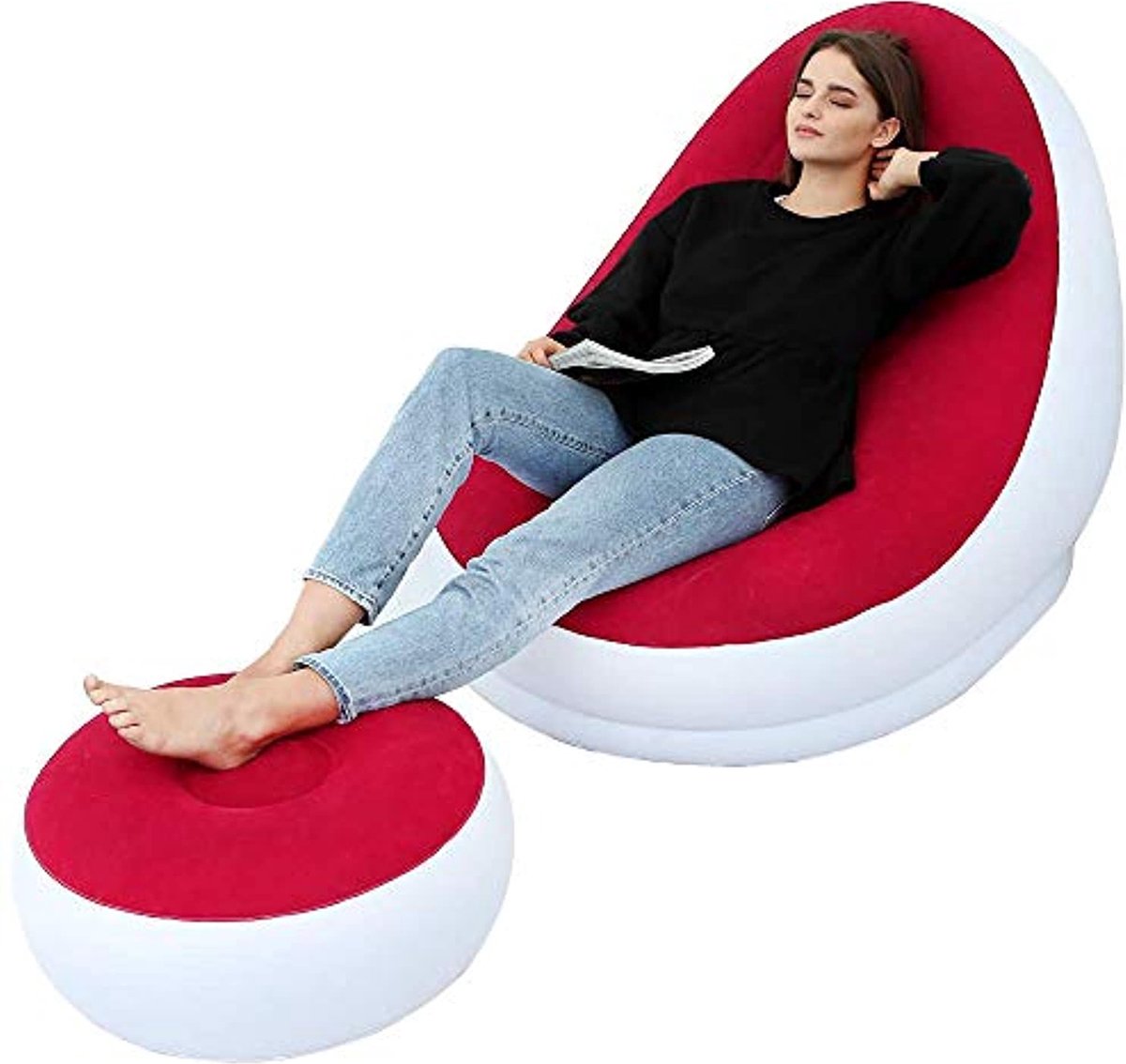 LQYHocker Inflatable Chair Sofa Lazy Person Trembling Transparent Portable Cushion Stool Portable Single Flush Sofa Outdoor Net Red,Pink Red