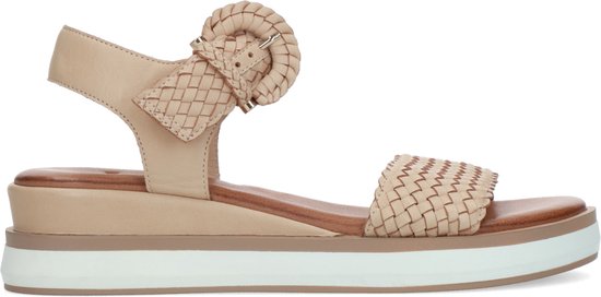 Manfield - Dames - Beige leren sandalen - Maat 42