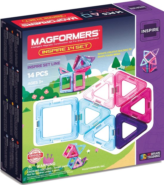 Doos van Magformers Inspire 14-delige set met magnetische bouwstukken.