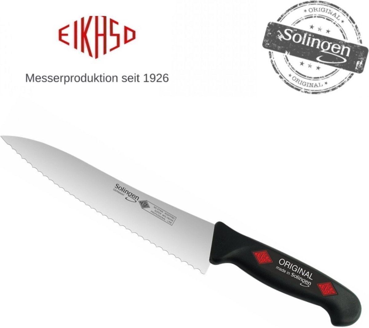Eikaso Solingen Universeelmes 19 cm – Gekarteld RVS Lemmet – Ergonomisch Ergo Handvat