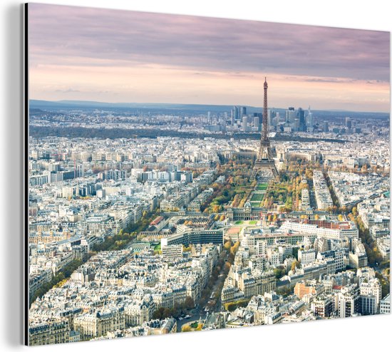 Wanddecoratie Metaal - Aluminium Schilderij Industrieel - Parijs - Eiffeltoren - Stad - 90x60 cm - Dibond - Foto op aluminium - Industriële muurdecoratie - Voor de woonkamer/slaapkamer