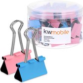 kwmobile papierklemmen - Set van 50 fold back clips - 32 mm - Medium foldback klemmen - Paperclips - Knijpers voor papieren - Blauw/Roze