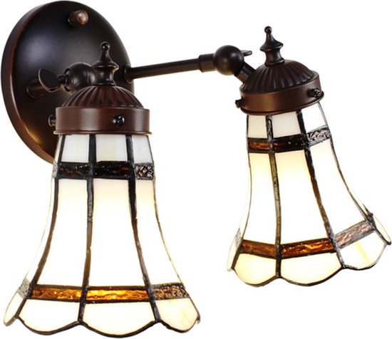 LumiLamp Wandlamp Tiffany 30*23*23 cm E14/max 2*25W Wit, Bruin Glas, Metaal Geen vorm Muurlamp Sfeerlamp Tiffany Lamp