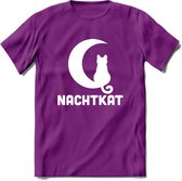 Nachtkat- Katten T-Shirt Kleding Cadeau | Dames - Heren - Unisex | Kat / Dieren shirt | Grappig Verjaardag kado | Tshirt Met Print | - Paars - M